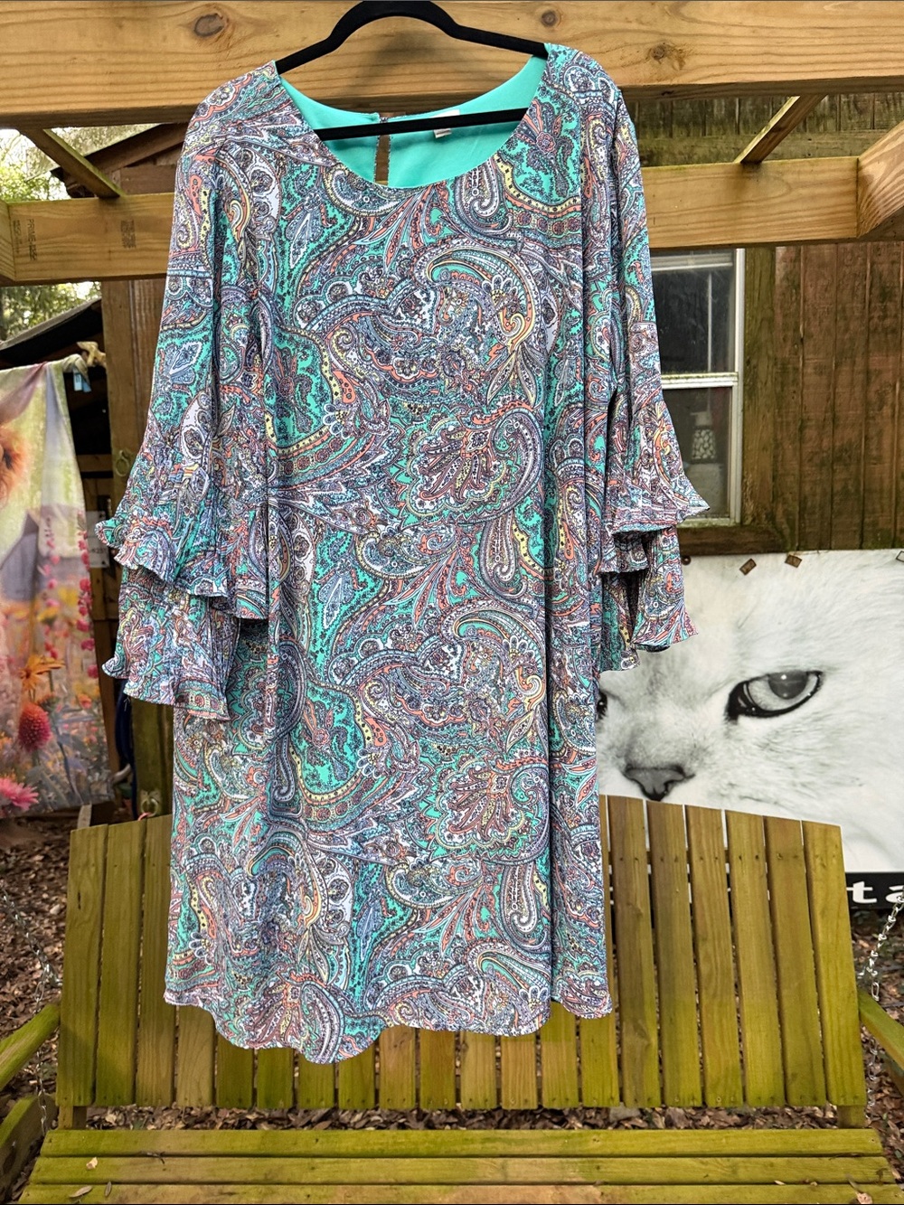 Cato Multicolor Paisley Flutter Sleeve Dress - Teal, Pink, Blue 26/28